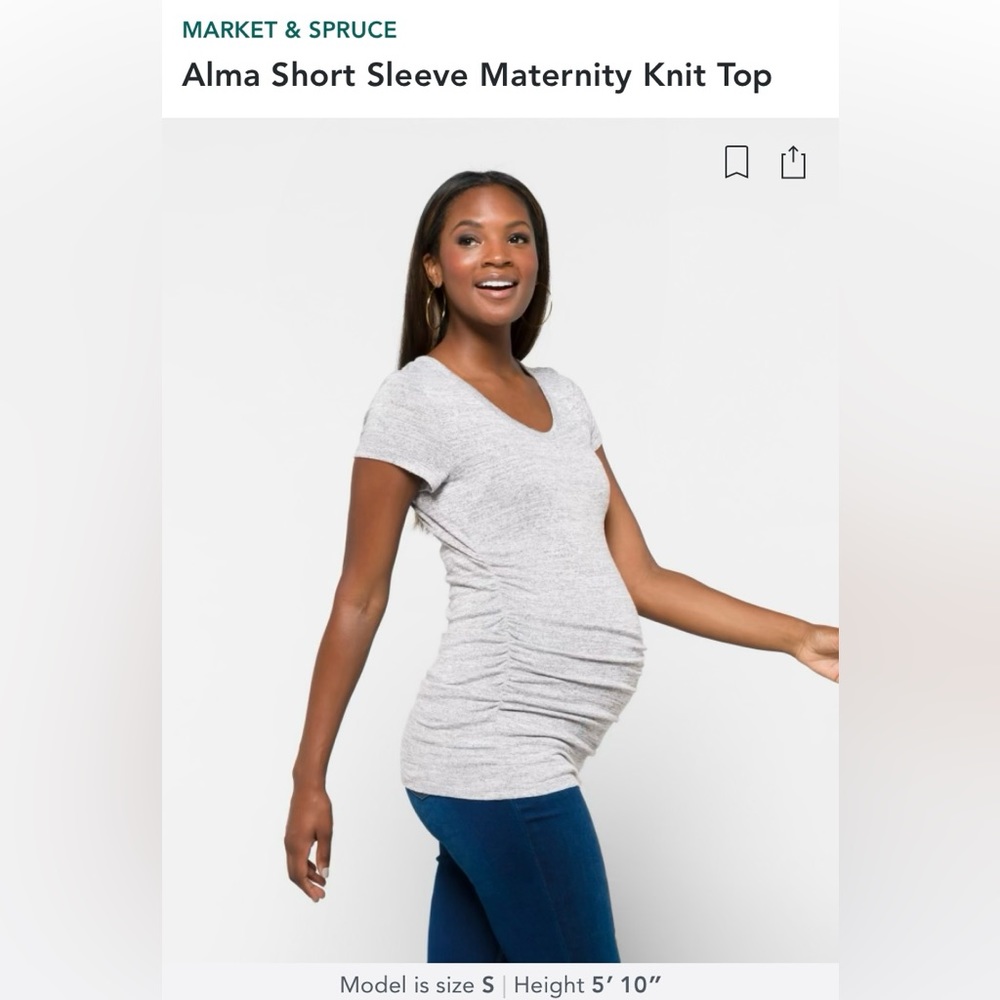 MARKET & SPRUCE Alma Short Sleeve Maternity Knit Top | Medium | Gray